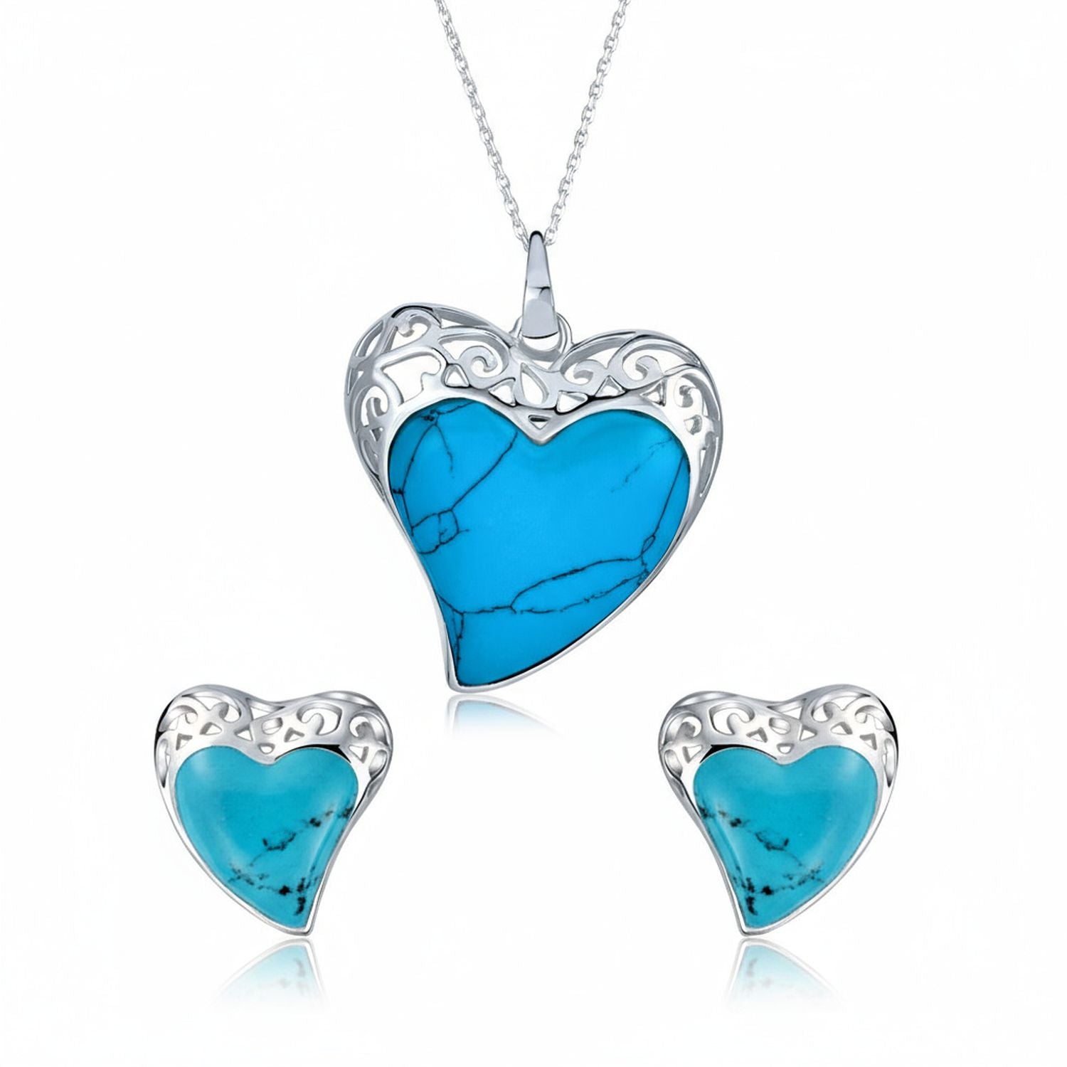 modern-turquoise-heart-stud-earrings-necklace-set_eam-p-306-set-az Gemstone Turquoise Filigree Heart Pendant & Stud Earrings Set Sterling Silver - Image 1