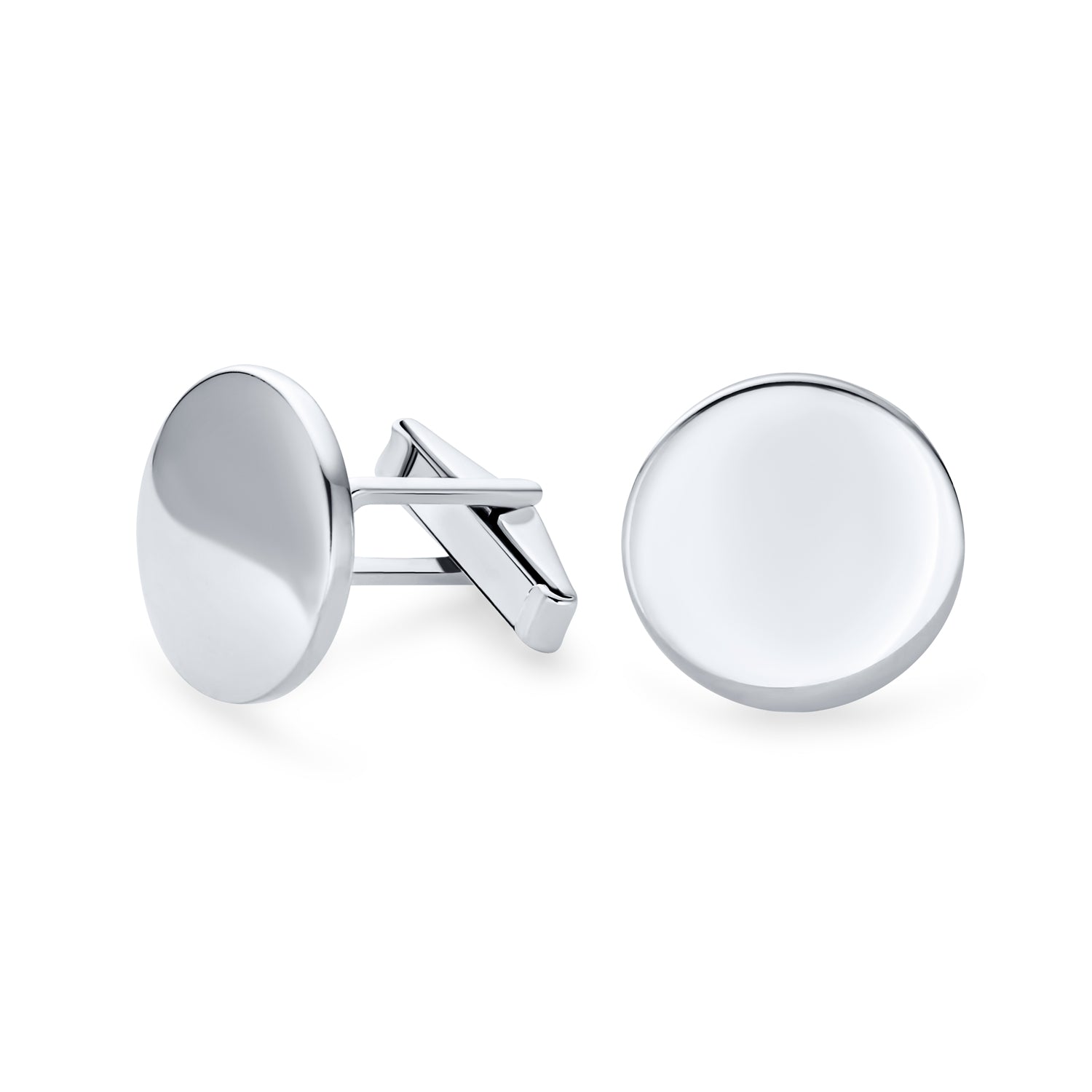 monogram-silver-round-flat-cuff-link-pts-kd-61 Monogram Initial Geometric Sterling Silver Shirt Cufflink for Men Gift - Image 1