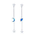 Elegant Celestial Crescent Moon Dangle Gemstone Earrings Blue Opal & Silver - Image 2