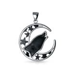 Crescent Moon & Stars Pendant Necklace Werewolf Howling Wolf Oxidized Silver - Image 3