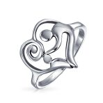 Mom Swirling Heart Loving Family Mother Child Ring .925 Sterling Silver