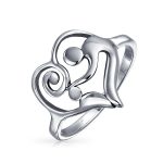 Mom Swirling Heart Loving Family Mother Child Ring .925 Sterling Silver
