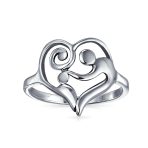 Mom Swirling Heart Loving Family Mother Child Ring .925 Sterling Silver - Image 2