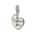 Set of 2 Envelope Heart MAMA Dangle Open Heart I Love You Bead Charm Gold Plated - Image 2