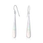 Simple Green Agate Inlay Long Flat Teardrop Shaped Dangle Earrings .925 Sterling Silver - Image 3