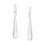 Simple Green Agate Inlay Long Flat Teardrop Shaped Dangle Earrings .925 Sterling Silver - Image 9