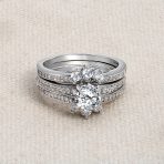 Classic 1.5CT CZ Cocktail Statement Ring with Floral Halo and Pave Band in Silver - Image 5