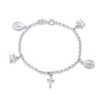 Multi Charm Cross Virgin Mary Cherub Religious Anklet Ankle Bracelet Silver 10"