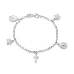 Multi Charm Cross Virgin Mary Cherub Religious Anklet Ankle Bracelet Silver 10"