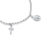 Multi Charm Cross Virgin Mary Cherub Religious Anklet Ankle Bracelet Silver 10" - Image 2