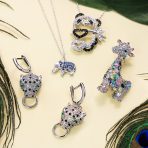 Estate Art Deco Panther Dangle Chandelier Earrings with Green Eye CZ Pave Silver - Image 4
