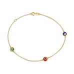 Protection Amulet Minimalist Multi Color Evil Eye Anklet Ankle Bracelet Yellow Gold Plated Sterling Silver Chain 9-10 Inch Adjustable - Image 2