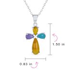 Religious Cabochon Gemstones Multi Color Jade Cross Pendant Necklace .925 Sterling Silver - Image 8
