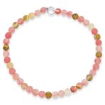 Multi Color Jasper & Rose Quartz Matte Bead Strand Necklace Silver Clasp 17 Inch