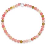 Multi Color Jasper & Rose Quartz Matte Bead Strand Necklace Silver Clasp 17 Inch
