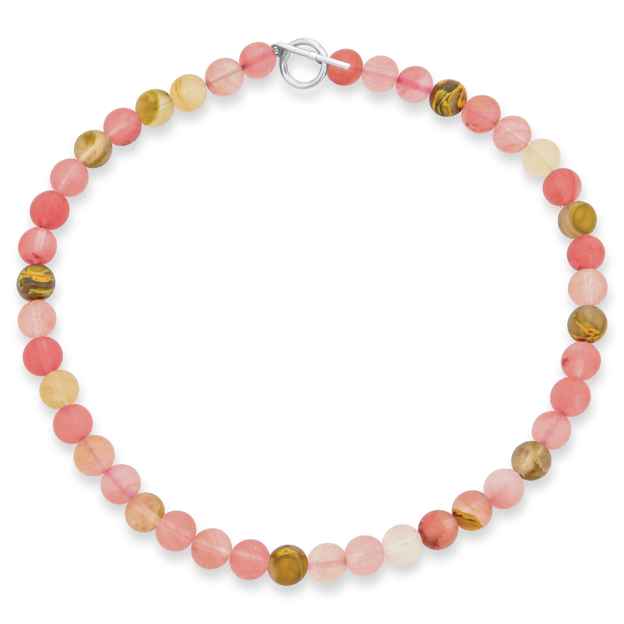 multi-color-pink-matte-10mm-bead-cb-bj0654-az_01 Multi Color Jasper & Rose Quartz Matte Bead Strand Necklace Silver Clasp 17 Inch - Image 1