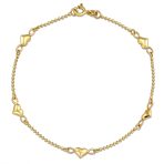 Romantic Delicate Puff Hearts Charm Anklet Ankle Bracelet Rose Gold Vermeil Sterling 9 Inch