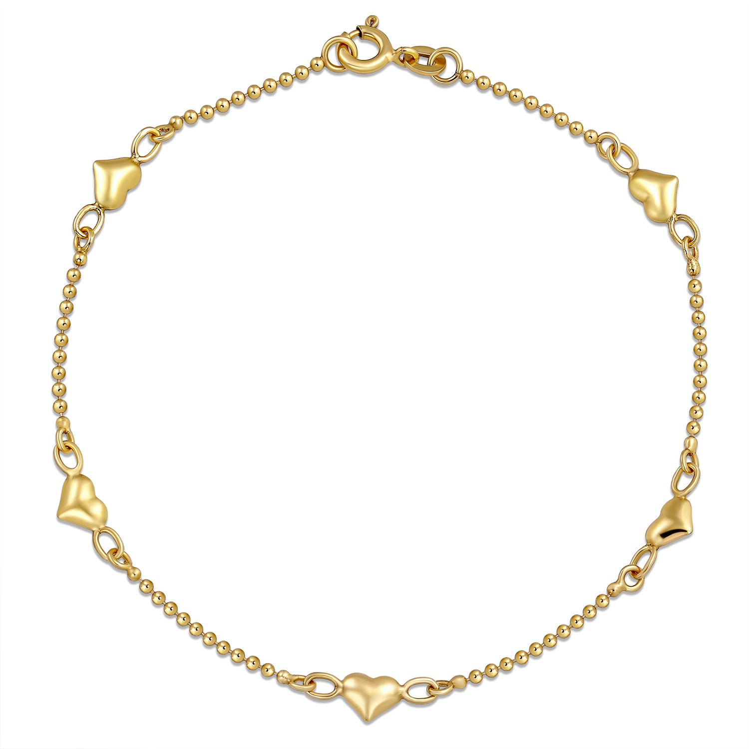 multi-hearts-ankle-bracelet-gold_appl-29060g_1 Romantic Delicate Puff Hearts Charm Anklet Ankle Bracelet Rose Gold Vermeil Sterling 9 Inch - Image 1