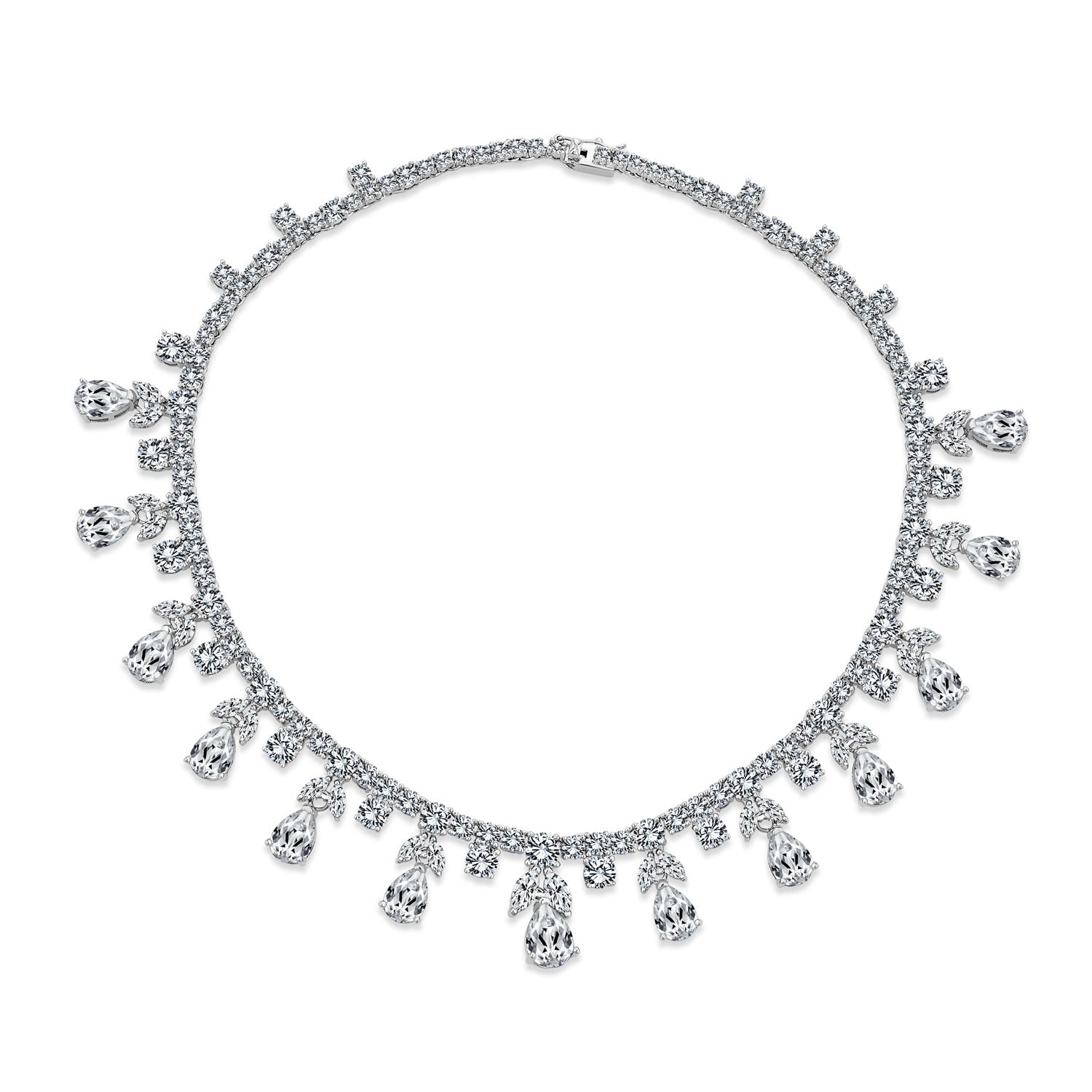 multi-stone-clear-cz-necklace-silver-bridal_my-bmn-5214_2 Vintage Chain Necklace Teardrop Cubic Zirconia Bridal Party - Image 1