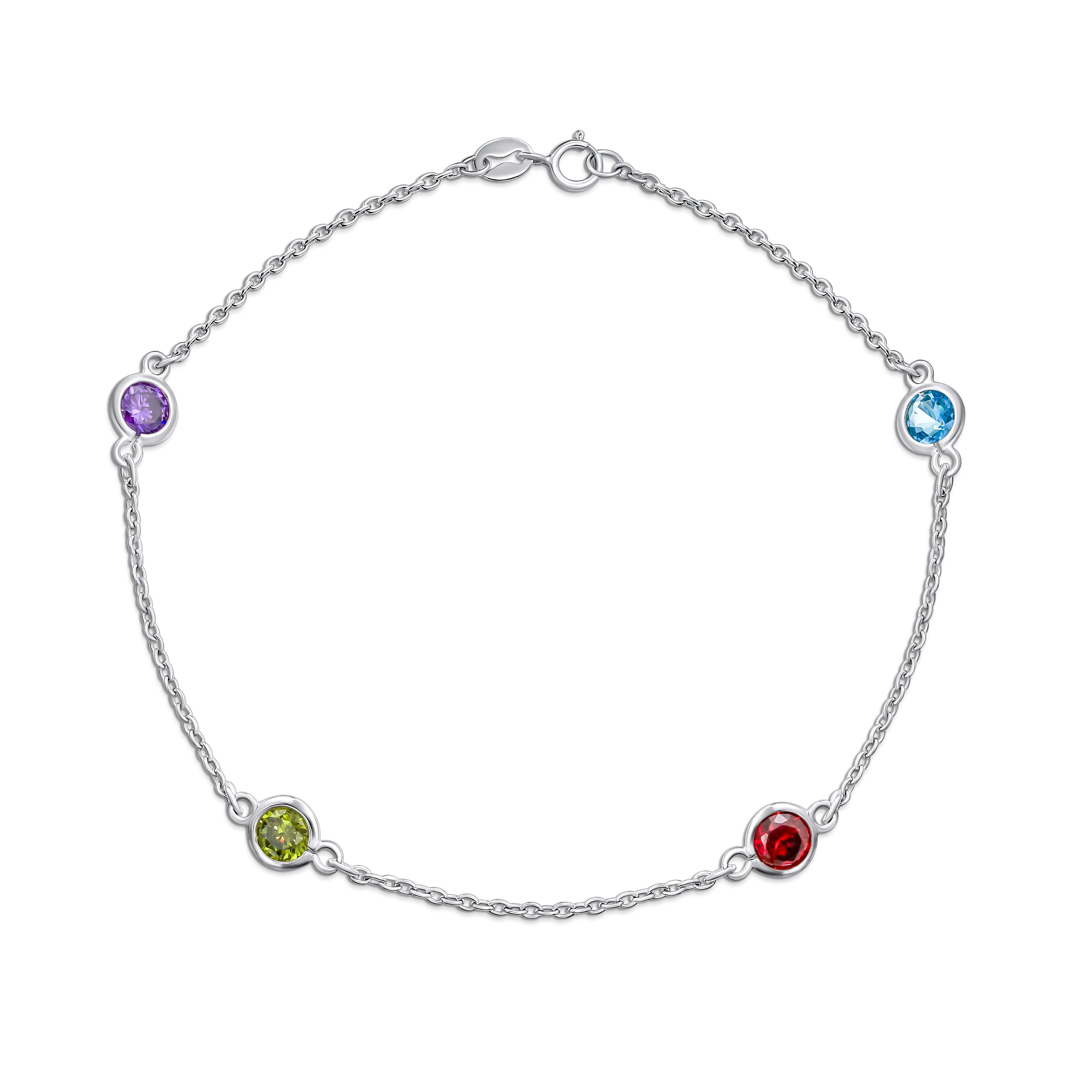 multicolor-bead-anklet-silver-chain-cz_sgr-7-8768_11 Elegant Multi-Color CZ Anklet Ankle Bracelet Sterling Silver Chain 9 Inch - Image 1