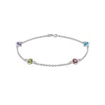 Elegant Multi-Color CZ Anklet Ankle Bracelet Sterling Silver Chain 9 Inch - Image 2