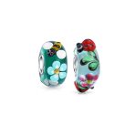 Set of 2 Bee & Ladybug Flower Murano Glass Charm Bead Sterling Silver