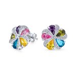 Rainbow Colorful Statement Multicolor CZ Swirling Circle Button Flower Stud Earrings