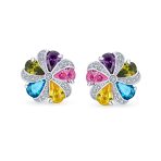 Rainbow Colorful Statement Multicolor CZ Swirling Circle Button Flower Stud Earrings - Image 2