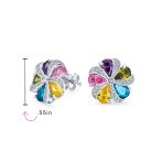 Rainbow Colorful Statement Multicolor CZ Swirling Circle Button Flower Stud Earrings - Image 4