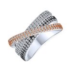 Criss Cross Cubic Zirconia Triple Eternity Band Ring Black Rose Silver Plated