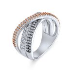 Criss Cross Cubic Zirconia Triple Eternity Band Ring Black Rose Silver Plated - Image 2