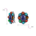 Set of 2 Turquoise & Multicolor Gemstones Clip-On Earrings Sterling Silver - Image 7