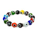 Colorful Turkish Glass Bead Evil Eye Stretch Bracelet with Crystal Spacers - Image 5