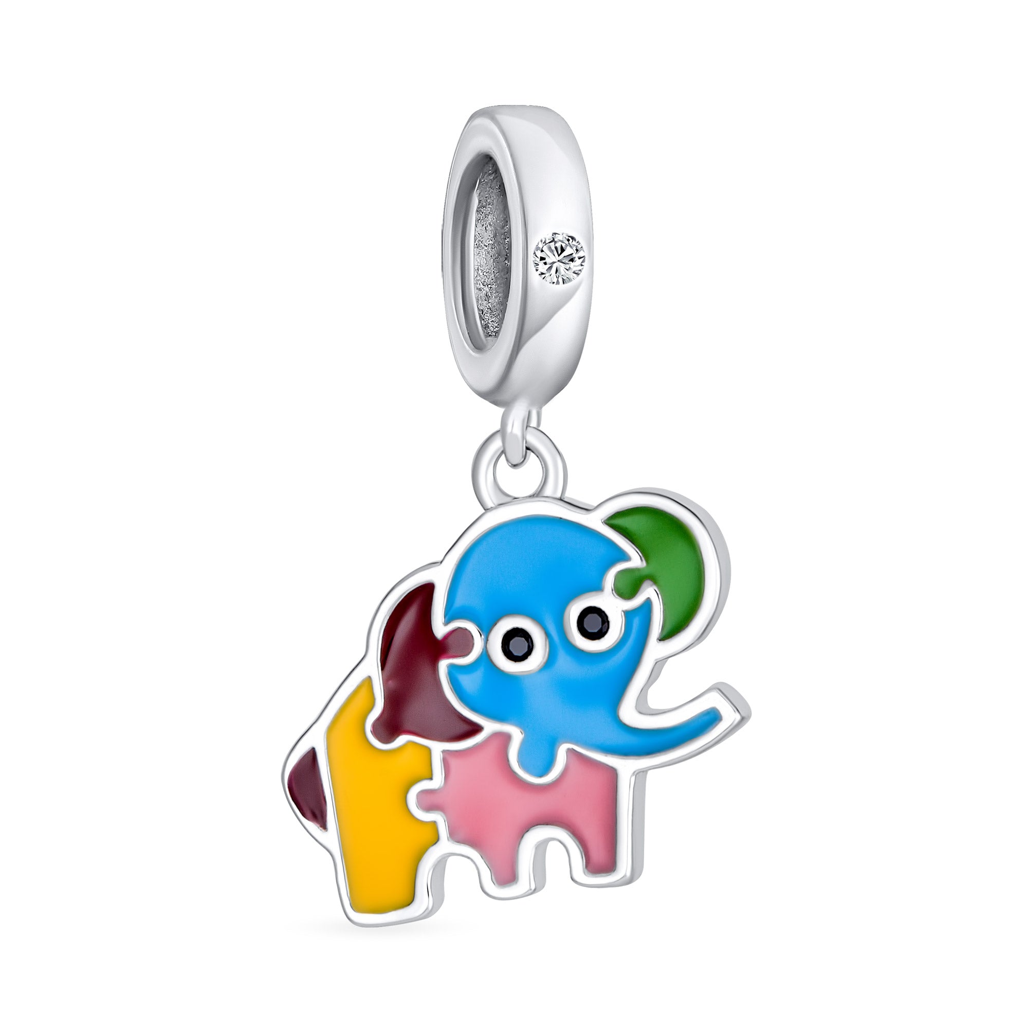 multicolor-puzzle-elephant-dangle-bead-pbx-hsd-3023-s_01 Multicolor Good Luck Bambi Elephant Dangle Charm Bead Silver for Bracelet - Image 1