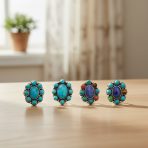 Set of 2 Turquoise & Multicolor Gemstones Clip-On Earrings Sterling Silver - Image 2