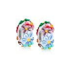 Set of 2 Murano Glass Charm Bead Multi-Color Flower Design Fits European Bracelet