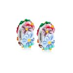 Set of 2 Murano Glass Charm Bead Multi-Color Flower Design Fits European Bracelet