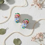 Set of 2 Murano Glass Charm Bead Multi-Color Flower Design Fits European Bracelet - Image 3