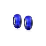 Set of 2 Navy Blue Foil Murano Glass Glass Charm Bead with Sterling Silver Core