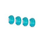 Set of 4 Ocean Red Bubble Murano Glass Spacer Charm Bead Sterling Silver Core - Image 2