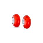 Set of 2 Smooth Opaque Murano Glass Charm Bead for Bracelets Sterling Silver - Image 2