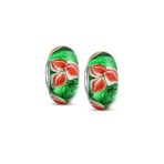 Set of 2 Red Green Murano Glass Christmas Charm Bead Silver for Bracelets