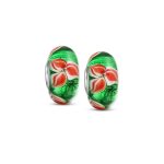 Set of 2 Red Green Murano Glass Christmas Charm Bead Silver for Bracelets