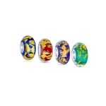 Set of 4 Murano Glass Charm Bead Blue Red Purple Green Gold Foil for Bracelet
