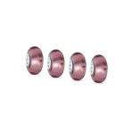 Set of 4 Translucent Solid Metallic Rose Pink Glass Charm Bead with Silver Core