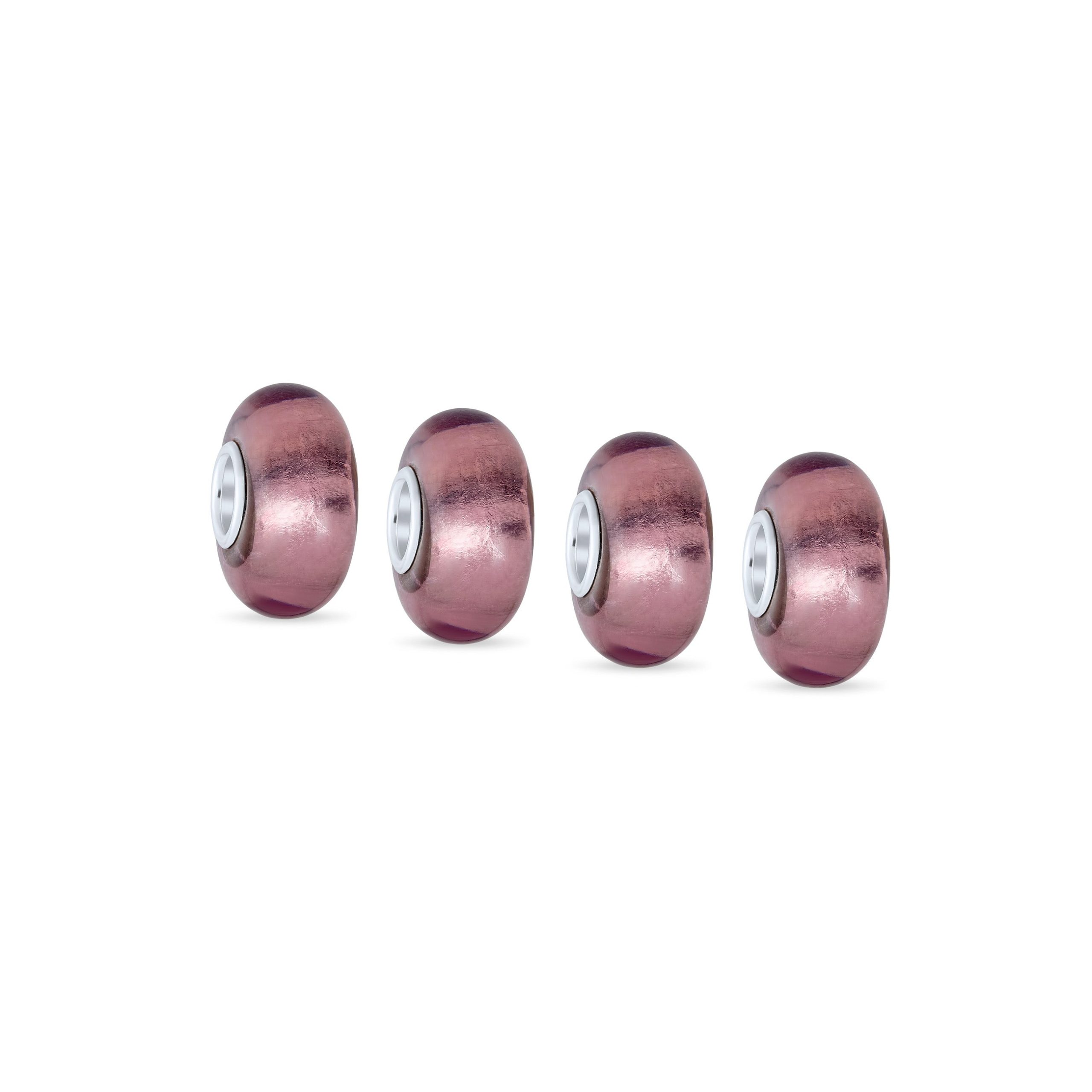 murano-rose-pink-charm-bead-pbx-hgsz-001-dp-set2-az Set of 4 Translucent Solid Metallic Rose Pink Glass Charm Bead with Silver Core - Image 1