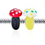 Set of 2 Whimsical Glass Charm Bead with 3D Cartoon Fairy Tale Alice Mushrooms - Image 2