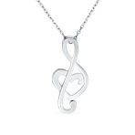 Musical Created Blue Opal Heart Treble Clef Music Note Pendant Necklace .925 Sterling Silver - Image 2
