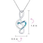 Musical Created Blue Opal Heart Treble Clef Music Note Pendant Necklace .925 Sterling Silver - Image 4