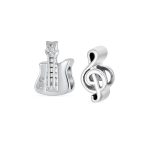 Set of 2 Music Notes G Clef & Electric Guitar Charm Bead Sterling Silver